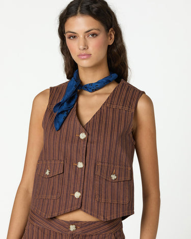 BROWN STRIPED DENIM VEST