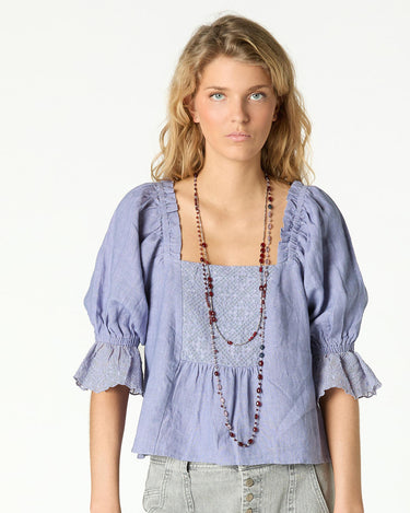 LINEN LACE ANILINE BLUE SHIRT