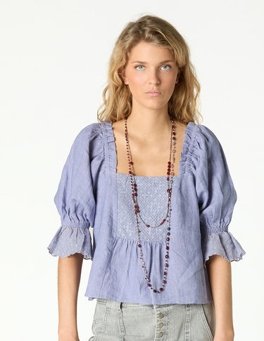 LINEN LACE ANILINE BLUE SHIRT