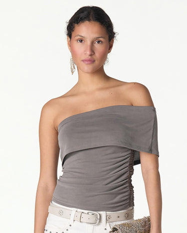 ASYMMETRIC RUCHED TOP GREY