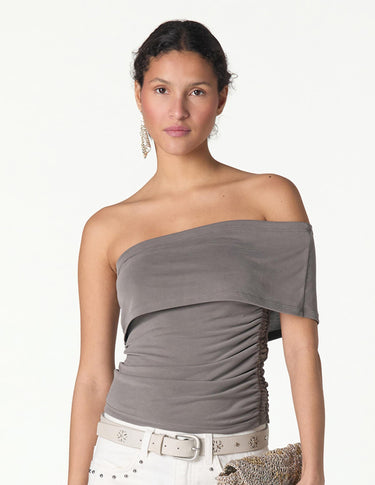 ASYMMETRIC RUCHED TOP GREY