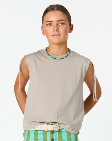 GATHERED SHOULDER T-SHIRT IRON GREY