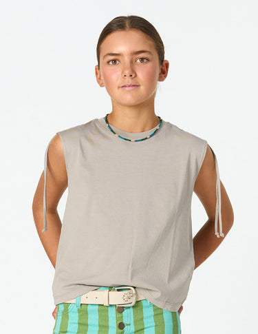 GATHERED SHOULDER T-SHIRT IRON GREY