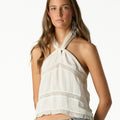 ECRU LACE STRAP SATIN KNOT TOP