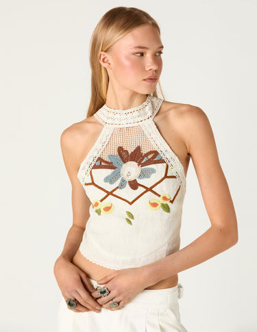 EMBROIDERED MESH TOP