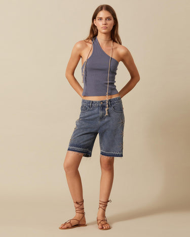 SHORT DENIM STARS STUDS