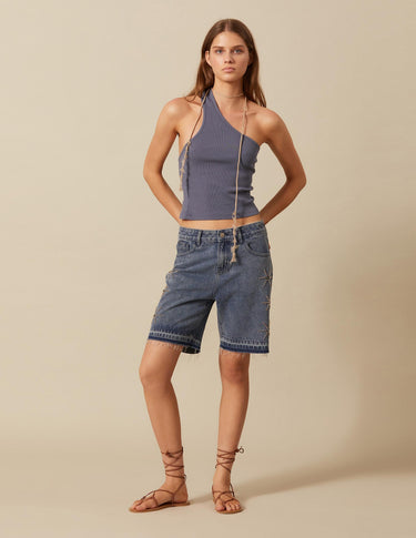 SHORT DENIM STARS STUDS