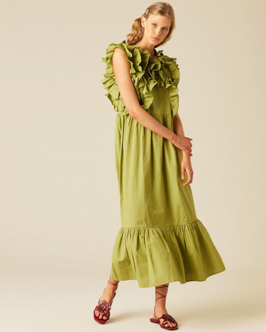 GREEN RUFFLED DRESS