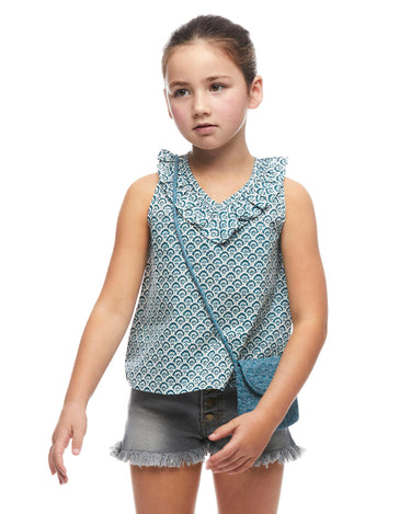 Lotus flower ruffle V-neck shirt green