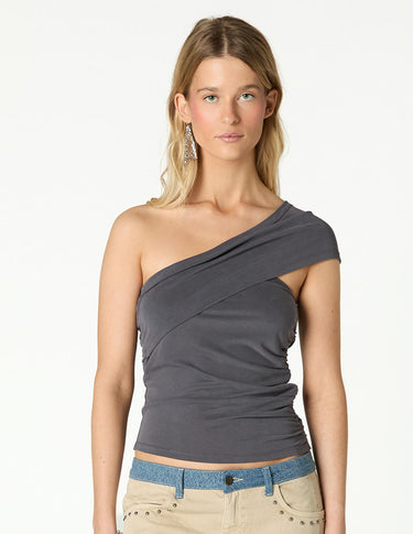 ASYMMETRIC RUCHED ANTHRACITE TOP