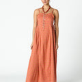 ORANGE BUTTI PRINT STRAPPY DRESS