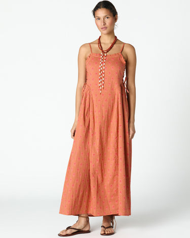 ORANGE BUTTI PRINT STRAPPY DRESS