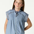 GATHERED BUTTON-DOWN SHIRT ANILINE BLUE