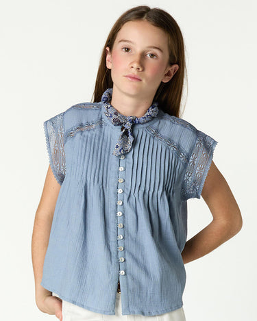 GATHERED BUTTON-DOWN SHIRT ANILINE BLUE