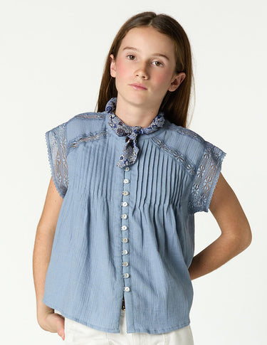 GATHERED BUTTON-DOWN SHIRT ANILINE BLUE