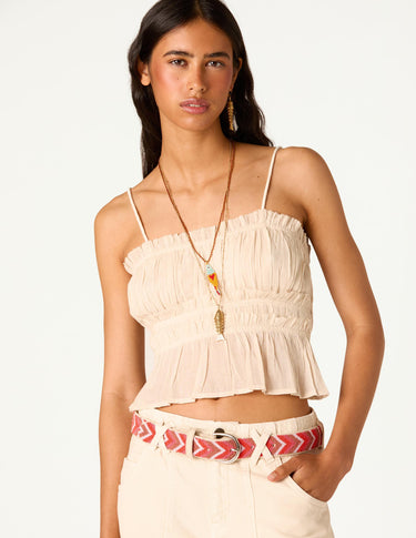 ECRU GATHERED TOP