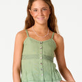 GREEN STRAPPY CINCHED HEM TOP