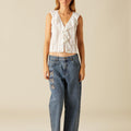 EMBROIDERED BUTTERFLY BLUE TROUSERS