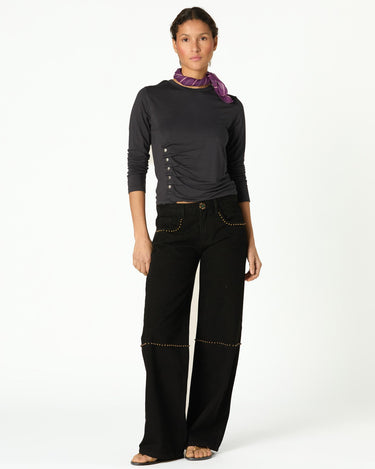 Anthracite Floral Button Studded Trousers