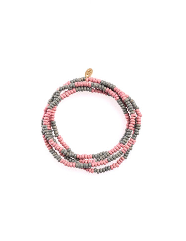 LONG BEAD NECKLACE MIX GREY/PINK