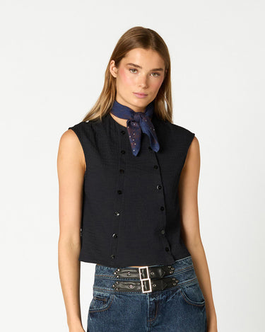 DOUBLE-BREASTED BLUE SHIRT