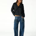BLUE DENIM FRINGED PANTS