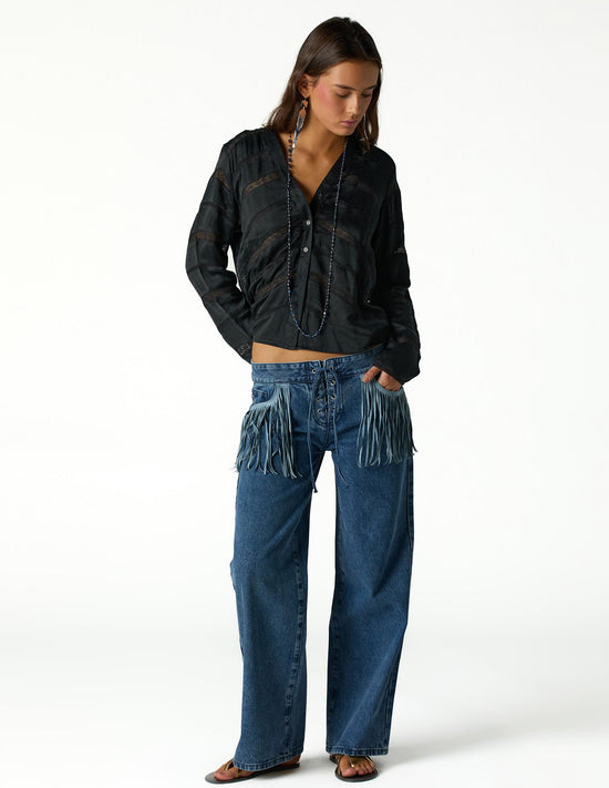 PANTALON FLECOS DENIM AZUL