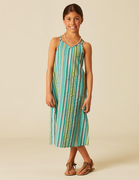 MULTICOLOR STRIPED GREEN DRESS