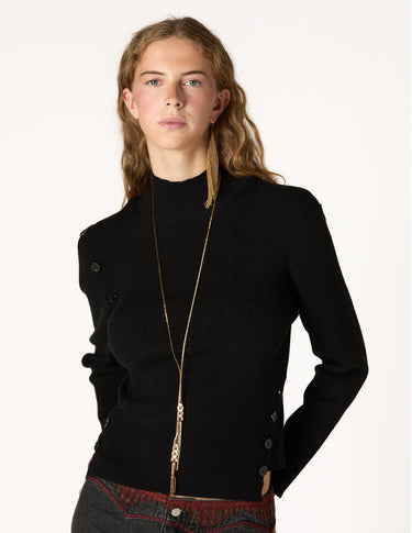 BLACK BUTTON RIBBED SWEATER