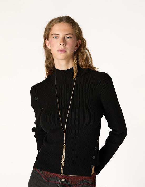 BLACK BUTTON RIBBED SWEATER