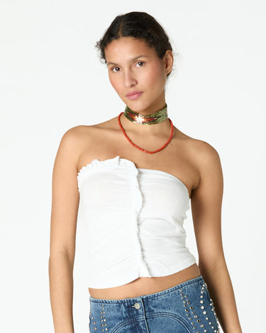 ASYMMETRIC RUCHED WHITE T-SHIRT