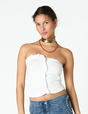 ASYMMETRIC RUCHED WHITE T-SHIRT