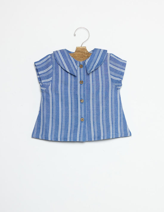 ECRU/BLUE STRIPED COLLAR SHIRT