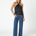 BLUE EMBROIDERED YOKE TROUSERS