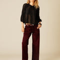 BURGUNDY VELVET POCKET TROUSERS