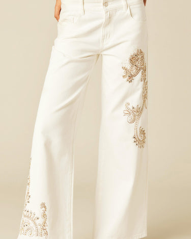WHITE EMBROIDERED TROUSERS