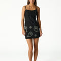 BLACK EMBROIDERED BUTTON DRESS