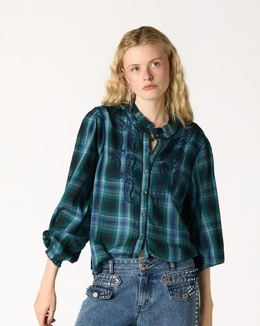 BLUE CHECK EMBROIDERED SHIRT