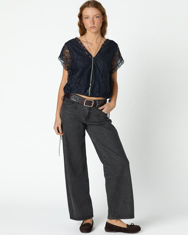 DENIM STUD BELT LOOP ANTHRACITE