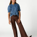 BROWN STRIPED DENIM TROUSERS