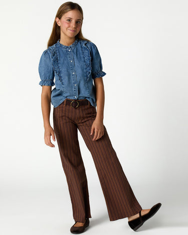 BROWN STRIPED DENIM TROUSERS