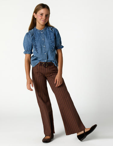 BROWN STRIPED DENIM TROUSERS