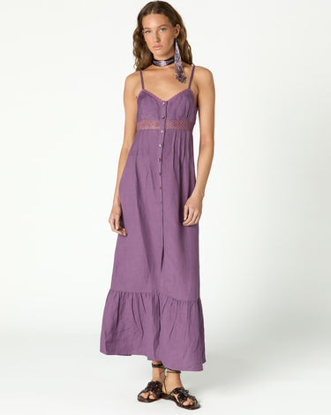 PURPLE DRAWSTRING STRAP DRESS