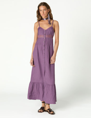 PURPLE DRAWSTRING STRAP DRESS