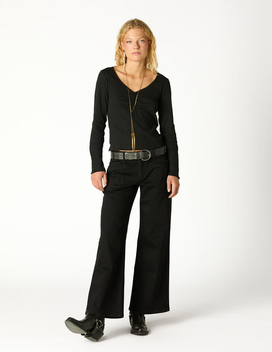BLACK STITCHED POCKET TROUSERS