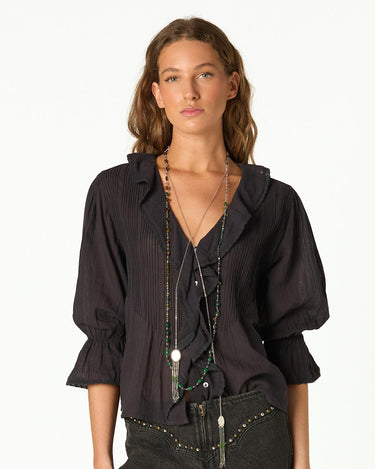 RUFFLED GATHERED ANTHRACITE SHIRT
