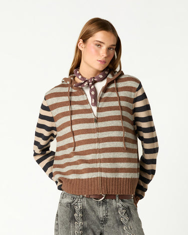 KNITTED STRIPED JACKET BROWN