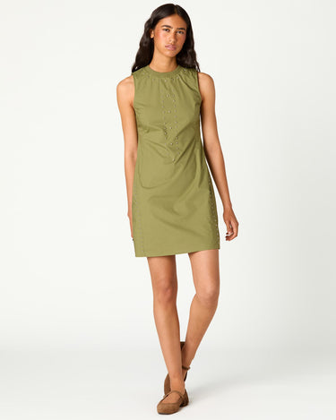 KHAKI STUDDED MIDI DRESS