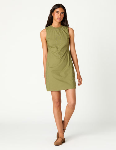 KHAKI STUDDED MIDI DRESS