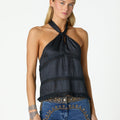 ANTHRACITE SATIN KNOT STRAP TOP